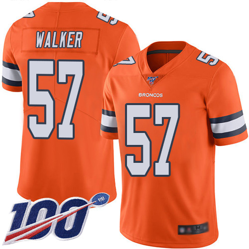 Men Denver Broncos 57 Demarcus Walker Limited Orange Rush Vapor Untouchable 100th Season Football NFL Jersey